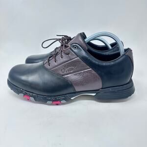 Callaway Black Leather Saddle Oxford Plain Toe Soft Spike Golf Men Shoe 9.5